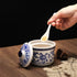 Retro Ceramic Blue and White Sugar Bowl Seasoning Pot Storage Jar with Lid...