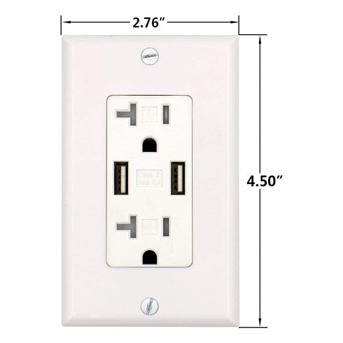 BAOMAIN 3.1Amp Dual USB Receptacle Outlet, 20 Amp Duplex Tamper Resistant Receptacle Plug, Wall Plate Included, UL&CUL Listed, White (Pack of 1)...