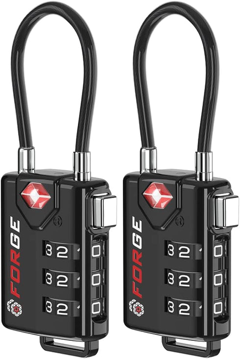 TSA Approved Cable Luggage Locks, Re-settable Combination with Alloy Body, Black 2 Locks....
