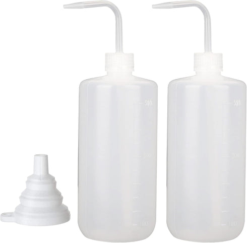 Hyber&Cara Safety Wash Bottle 2Pcs 500ml Plastic Squeeze Bottle for Lab Plant Watering Tattoo Wash Bottle with 1Pc Silicone Funnel...