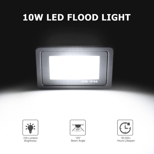 10W LED Flood Lights Outdoor, IP66 Waterproof Security Lights Fixture, 6500K Hardwired Wall Lamp, 700Lm Ultra Thin Work Light, 120° Beam Angle LED...