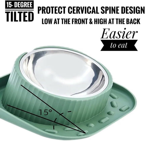 Stainless Steel Dog Bowls, Cat Bowls, Non-Spill, Ergonomic Design, Detachable for Easy Cleaning, Anti-slip Base, Durable, Dishwasher Safe, Rust Re...