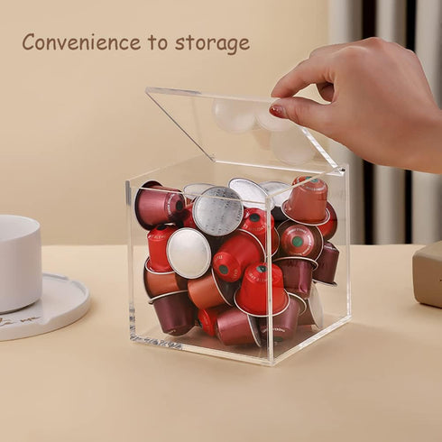 Thickened Acrylic Coffee Pod Holder Organizer Clear Capsule Holder Storage Box, Transparent Desktop Tea Display Case 4.7x4.7x4.7 in, No Assembly R...
