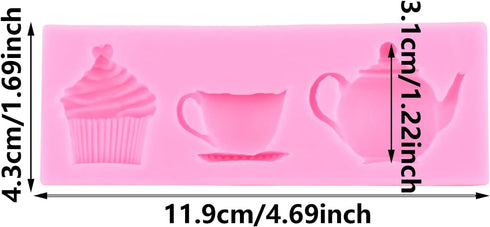 Tea Party Cake Mold Teapot Fondant Molds Tea Cup Silicone Mold for Cake Decorating Cupcake Topper Chocolate Candy Gum Paste Polymer Clay...