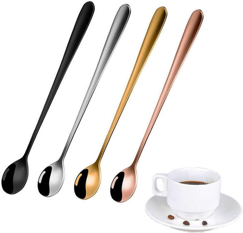 4 Pieces Coffee Spoons Teaspoons Stainless Steel Espresso Spoons Long Handle Soup Spoons Ice Cream Dessert Cake...