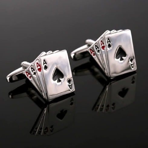 Ace Cufflinks for Men, Lucky Poker Playing Cards Cufflinks, Ace of Spade Cuff Links, Four Aces Shirt Tuxedo Cufflinks, Punk Rock Casino Cards Cuff...