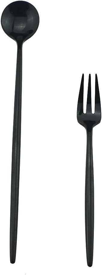 4-Piece 18/10 Stainless Steel Luxury Mirror Polished Black Colorful Long Handle Spoon Coffee Milk Spoon Stirring Spoon Silverware Flatware Cutlery...