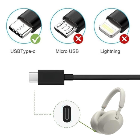 2 Pack USB-C Charger Charging Cable Cord for Sony WH-1000XM5 WH-1000XM4 WF-1000XM4 WH-1000XM3 WH-XB910N WI-C200 WI-XB400 Beats Studio Pro, 1 ft Fa...