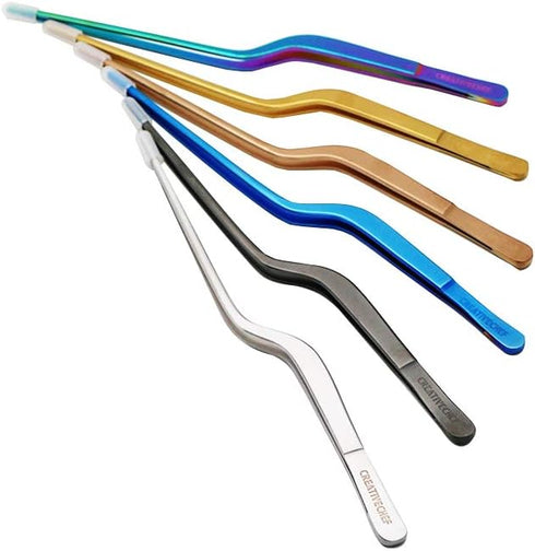 8 Inch Curved Stainless Steel Precision Kitchen Cooking Multi-function Tweezers Culinary Offset Tweezer Tongs (Curved, silver)...