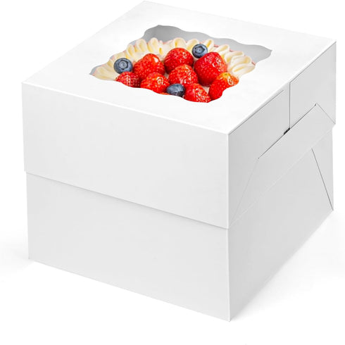 VGOODALL 2PCS Cake Boxes with Window, White Bakery Boxes Square Cardboard Cake Containers for Birthday Party Wedding 8 x 8 x 8 Inch...