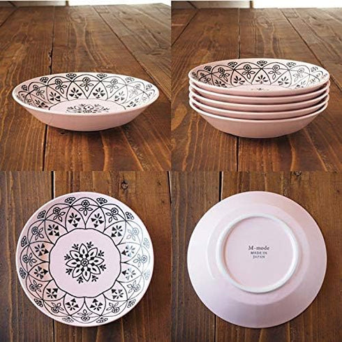 Mino Ware Japanese Pasta Bowl, Rice Soup Sarada Curry Rice, Moroccan Design, 8.1 inch, Pink...