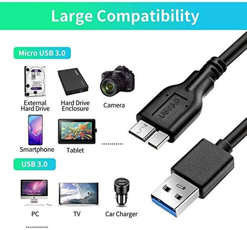 Micro B Cable, USB 3.0 A Male to Micro USB 3.0 Sync Cord,Data Wire for Toshiba,Seagate,Samsung,WD, My Passport and More External Hard Drive(1ft/35...