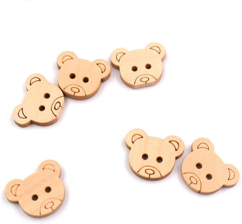 50 Pcs Wooden Bear Buttons with Round 2 Holes DIY Craft Sewing Buttons for Handmade Scrapbooking Art Project Home Ornament...