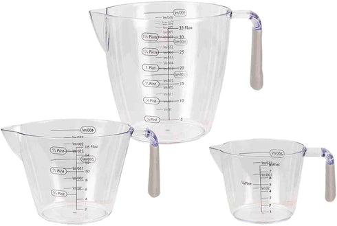 Home Basics 3 Piece Plastic Measuring Cup Set with Rubber Grip Handles, Clear...