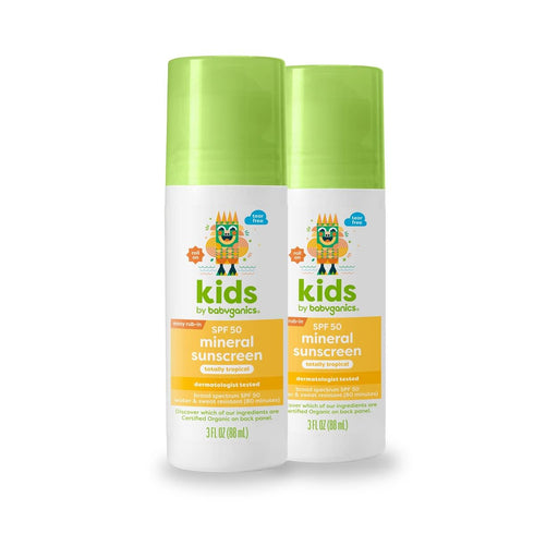 Babyganics SPF 50 Kids Mineral Sunscreen Roller Ball, Totally Tropical | UVA UVB Protection | Octinoxate & Oxybenzone Free | Water Resistant | 2 P...