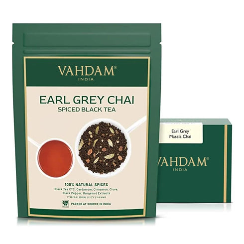 VAHDAM Earl Grey Masala Chai - High Caffeine, Non GMO, Gluten Free | Citrusy Earl Grey Tea Leaves w/ Pure Bergamot Oil | Brew Hot, Iced or Chai La...