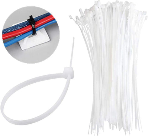 100 Pack Adhesive Cable Tie Mount Zip Ties Wraps 150mm x 3.6mm White Self Wire Tie Base Holder for Home Office Garage and Workshop...