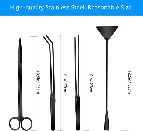 Aquarium Aquascape Tools Kit, 4 in 1 Anti-Rust Aquatic Plant Aquascaping Tool Stainless Steel Black Tweezers Scissors Spatula for Aquarium Tank Cl...