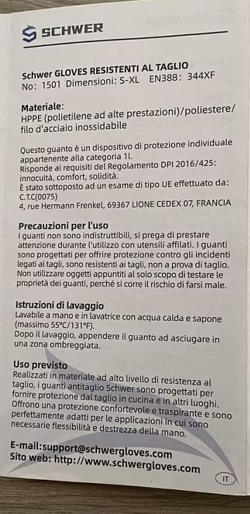 Schwer SlicePro ANSI A9 Cut Resistant Gloves PR1501, Food Grade Reliable Cutting Gloves, Mandoline Gloves for Kitchen Meat Cutting, Oyster Shuckin...