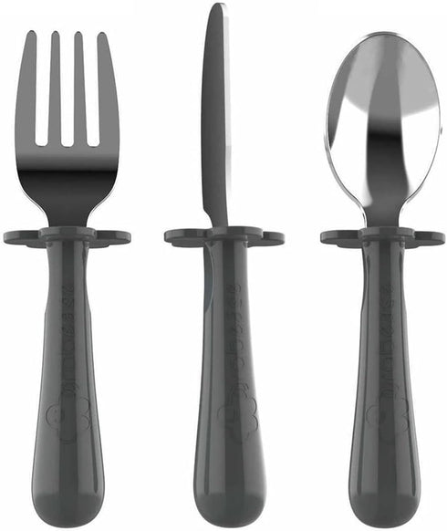 Grabease Toddler Silverware Set Forks Spoons and Knives Set Toddler Utensils Feeding Supplies, BPA and Phthalates-Free, Dishwasher Safe, Gray...