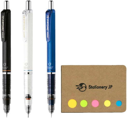 Zebra DelGuard Mechanical Pencil 0.5mm, 3 Color Body (Black/Blue/White), Sticky Notes Value Set...