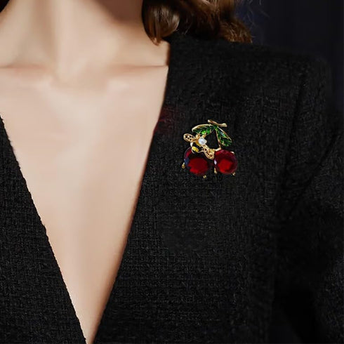 Cherry Brooch for women Red Crystal Pin Bee Brooches Wedding Brooch Cherry Pin Brooch Women Dress Scarf Clothing Accessories Jewelry...