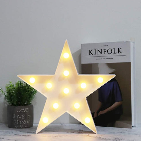 LED Marquee Star Sign Night Light, Battery Operated Star Shaped Desk Table Lamp for Kids, Baby, Child, Girl Gift, Nursery Room, Wall Decor (White)...