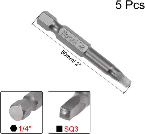 uxcell 5 Pcs SQ3 Magnetic Square Head Screwdriver Bits, 1/4 Inch Hex Shank 2-inch Length S2 Power Tools Square Drive Screwdriver...