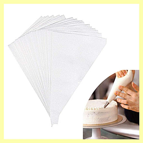 Disposable Cake Decorating Bags Set of 100 - White 14 Inch Round Piping Bags for Cakes, Cupcakes, Cookies, Chocolate, Pie...