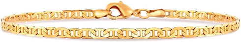 Barzel Gold Anklet for Women Flat Mariner Anklet 18K Gold Plated Flat Marina Link Anklet for Women - Made In Brazil...