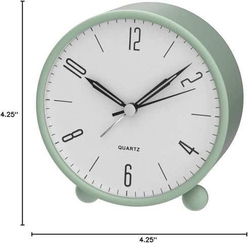 Analog Alarm Clock, 4 inch Super Silent Non Ticking Small Clock with Night Light, Battery Operated, Simple Design, Old Fashioned Style Ideal Decor...