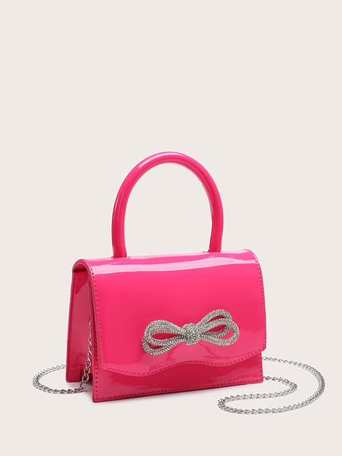 QWINEE Women's Glitter Rhinestone Bow Decor Clutch Purse Prom Bags Sparkle Mini Square Handbags...