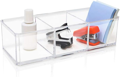 Isaac Jacobs Clear Acrylic 3 Section Organizer- Three Compartment Drawer Tray and Storage Solution for Office, Bathroom, Kitchen, Supplies, and Mo...