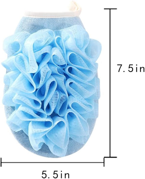 Bath Shower Pouf Sponge 2 in 1 Exfoliating Mesh Pouf Sponge Loofah Bath Glove with Elastic Hand Strap for Women Men Kid Bathroom (Blue)...