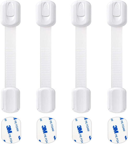 Socub 4 pack Child Safety Cabinets Strap Locks, Multi Use Latch with Strong Adhesive Pads, for Cabinets, Drawers, Oven, Toilet Seat, Fridge...