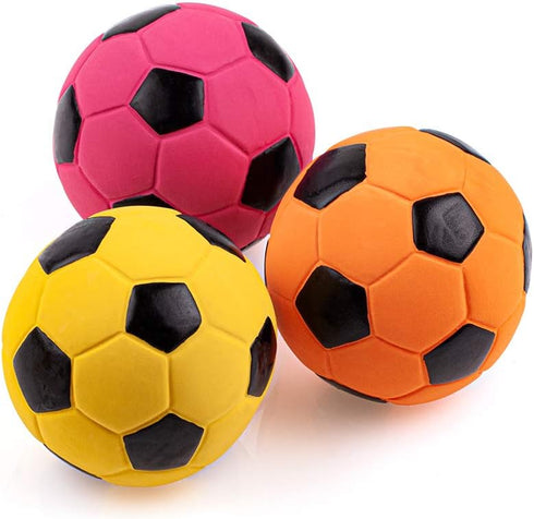 CHIWAVA 3PCS 2.7'' Squeak Latex Dog Toy Football Chew Fetch Throw Ball for Medium Dogs Interactive Play...