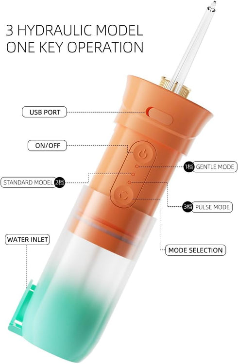 Water Dental Flosser for Adults for Teeth Cleaning 3 Modes- Portable & Reachargeable IPX7 Waterproof Level Dental Water Jet, Orange,green...