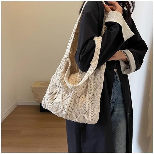 Women's Shoulder Handbags Cute tote bags Large knit bag Aesthetic Crocheted bags Shopping bag...