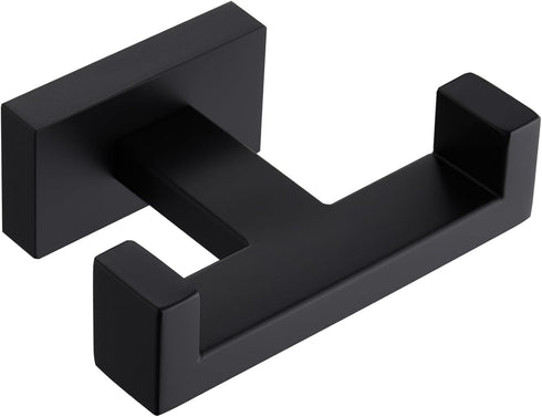 APLusee Double Robe Towel Hook, Stainless Steel Square Dual Coat Hook, Utility Bath Kitchen Storage Hanger Holder, Matte Black...