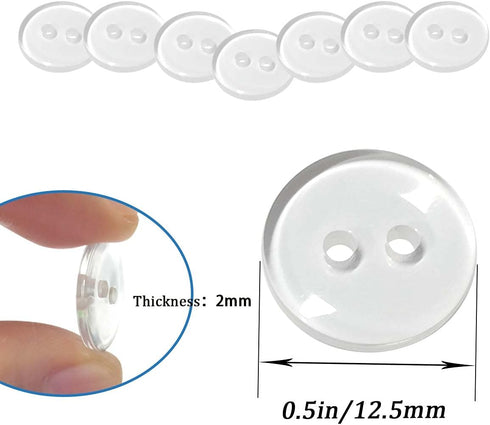 100 Pcs Buttons 2 Hole, Resin Clear Buttons for Sewing and DIY Craft (1/2 Inch)...