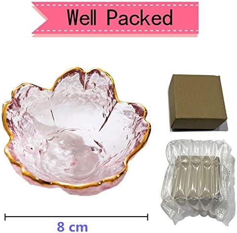 WILL Small Glass Dish Nordic Style Gold Inlay Glass Sauce Bowl Mini Japanese Cherry Blossoms Seasoning Plate For Ice Cream Fruit Sala...