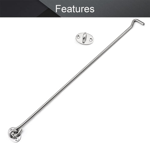 MroMax 2Pcs Cabin Hook and Eye Latch 16" Window Privacy Swivel Hooks Stainless Steel 400mm Gate Door Latches for Home Cabinet Window Kitchen Slidi...