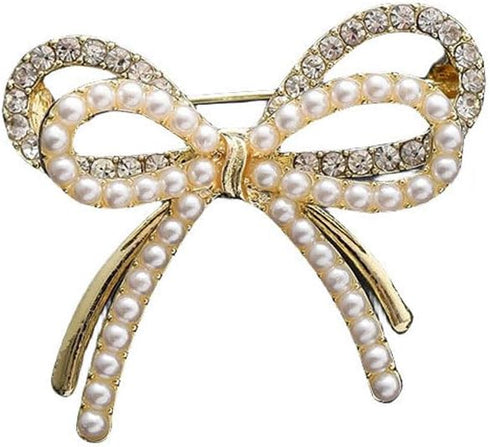 Bow Knot Brooch Rhinestones Pearl Bow Lapel Pin Alloy Pearl Brooch Satin Ribbon Bow Badge Women's Dress Shawl Sweater Decoration...