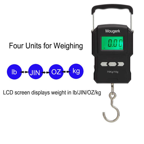 165lb 75kg Digital Fishing Postal Hanging Hook Scale with Measuring Tape, 2 AAA Batteries (Not Included)(Black)...