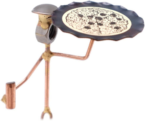 Pizza Man Collectible Handmade Metal Art Figurine, Desk Accessories, Trophy, Boss Gift, Office Décor, Business Professional, Culinary Arts...