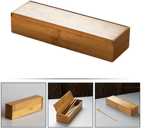 Flatware Wood Tray with Lid Kitchen Cutlery Utensil Drawer Organizer Bamboo Chopsticks Box Case Silverware Countertop Storage Container for Tablew...