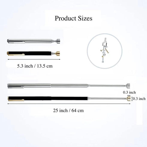 2 Pieces Magnetic Telescoping Pick-Up Tool with Pocket Clip 3 Lb Extendable Magnetic Grabber Reacher Tools 25 Inch Flexible Magnet Retrieval Stick...