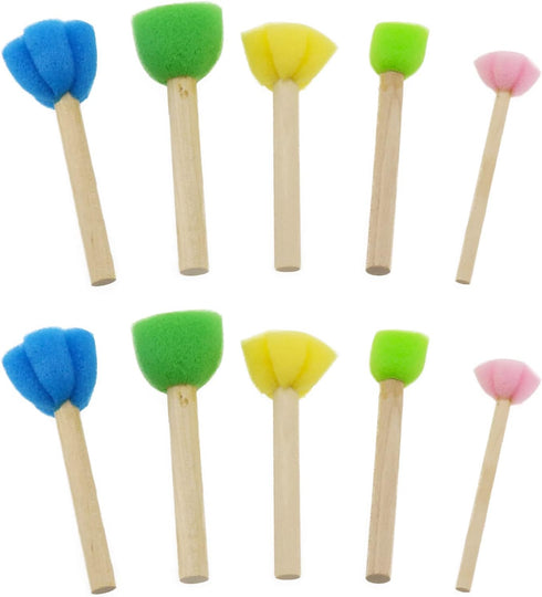 Sponge Stamp DGZZI 2Sets Mini Cute Round and Flower Shapes Painting Brush with Wooden Handle for Children Painting, DIY, Craft, Scrapbooking, Draw...