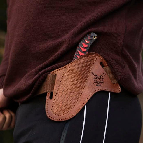 Leather Knife Sheath For Belt, Slanted Pancake Sheath, Tooled Leather Sheath, Beautiful Cow Boy Bull Cutter Knife Leather Cover 100% Real Leather ...