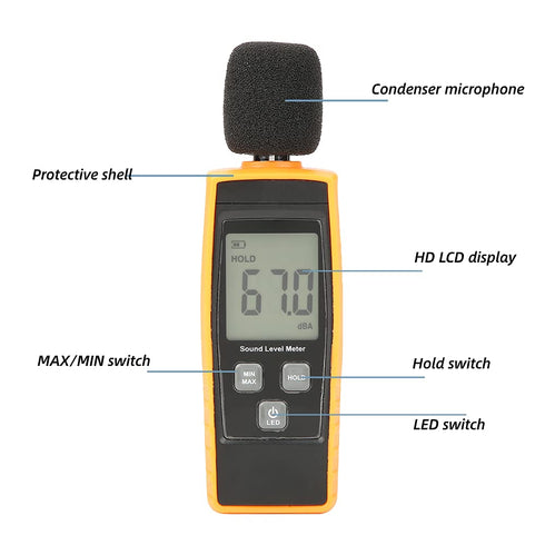 Decibel Meter, Digital Sound Level Meter Sound Noise Meter with 30 to 130 dBA Measuring Range, Data Hold, Digital Noise Meter Decibel Monitoring T...